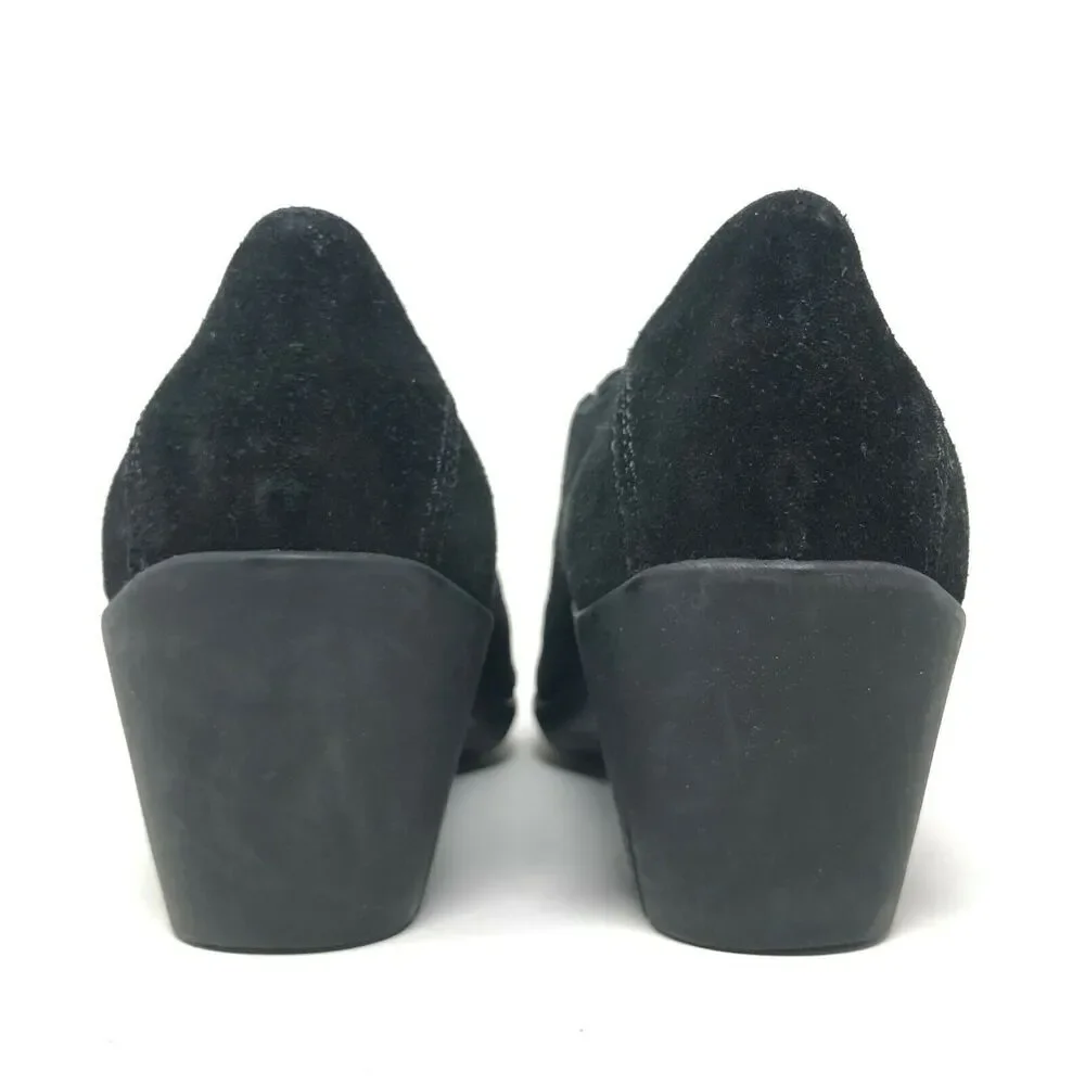 Aquatalia Square‎ Toe Heel Loafer Womens 9 Black Suede Side Zip Stitched Italy